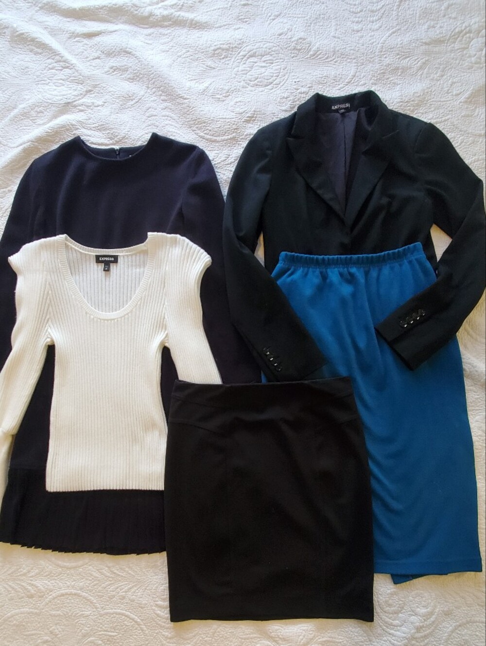 Lot-5 Office Work Sheath Dress Pencil Skirts Blazer Knit Sweater Top Bundle Set